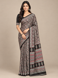 Black Geometric Semi-Modal Ajrakh Saree with Paisley Pallu