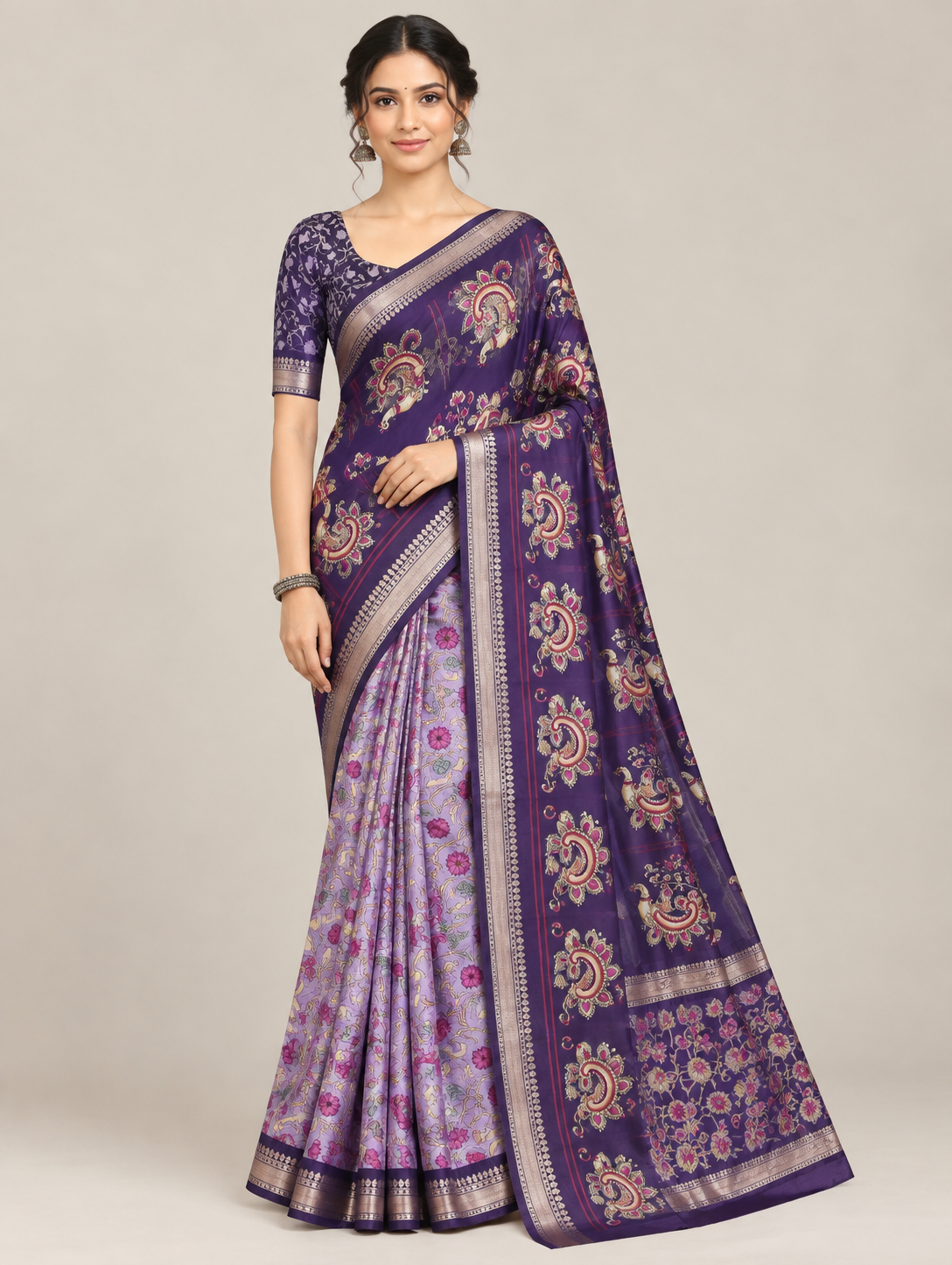 Purple & Lavender Floral Saree with Paisley Pallu