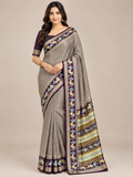 Grey Barcode Silk Saree with Purple Bentex Borders