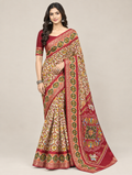 Cream & Maroon Pure Cotton Saree with Geometric Print
