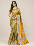Green & Mustard Pure Cotton Saree with Floral Border