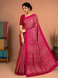 Pink Geometric Semi-Modal Ajrakh Mirror Work Saree