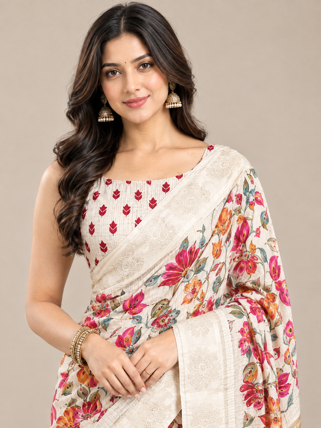 Ivory Floral Dolla Silk Jacquard Saree with Butta Border