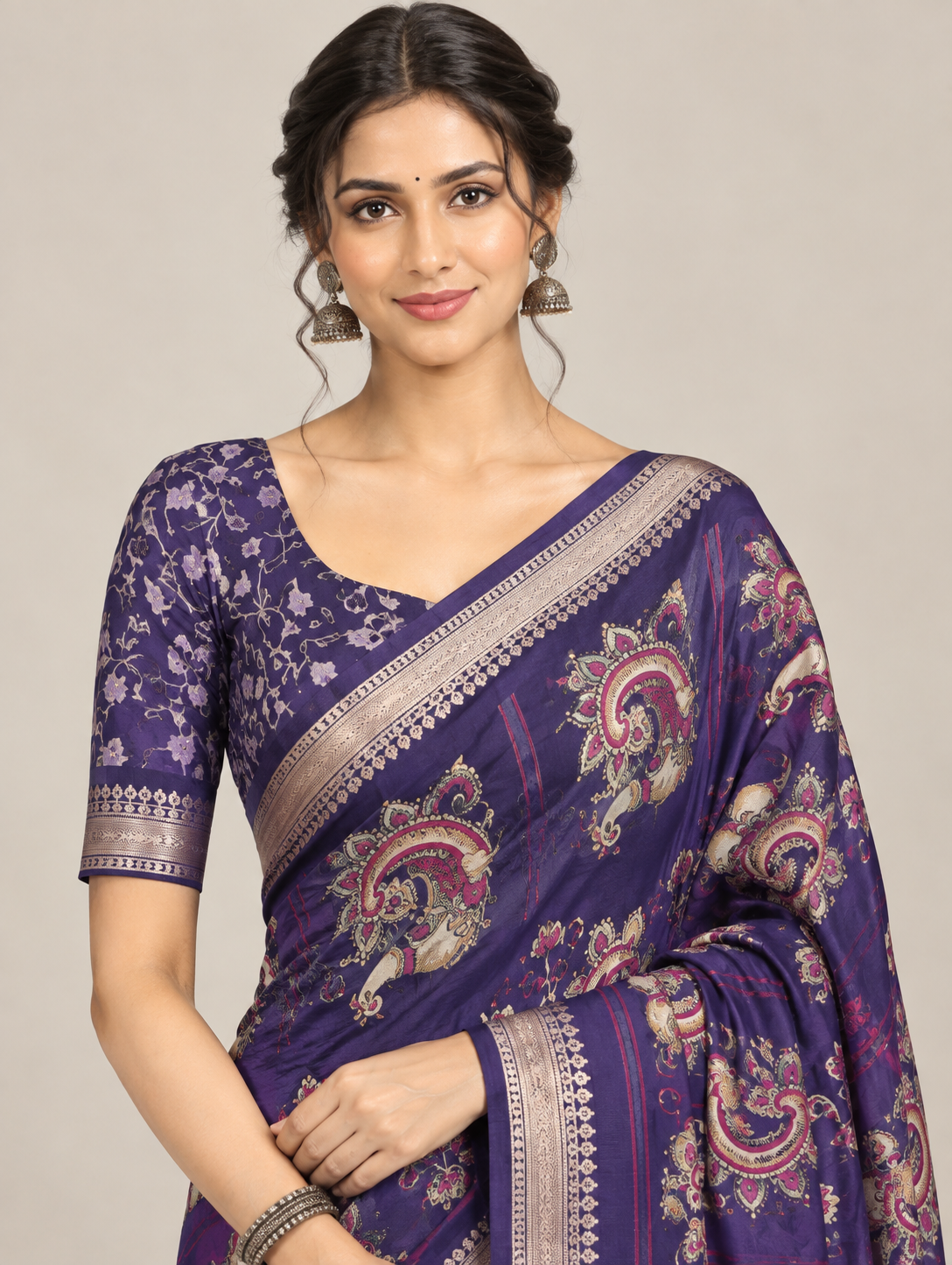 Purple & Lavender Floral Saree with Paisley Pallu