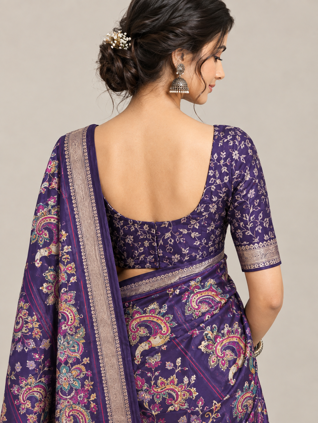 Purple & Lavender Floral Saree with Paisley Pallu