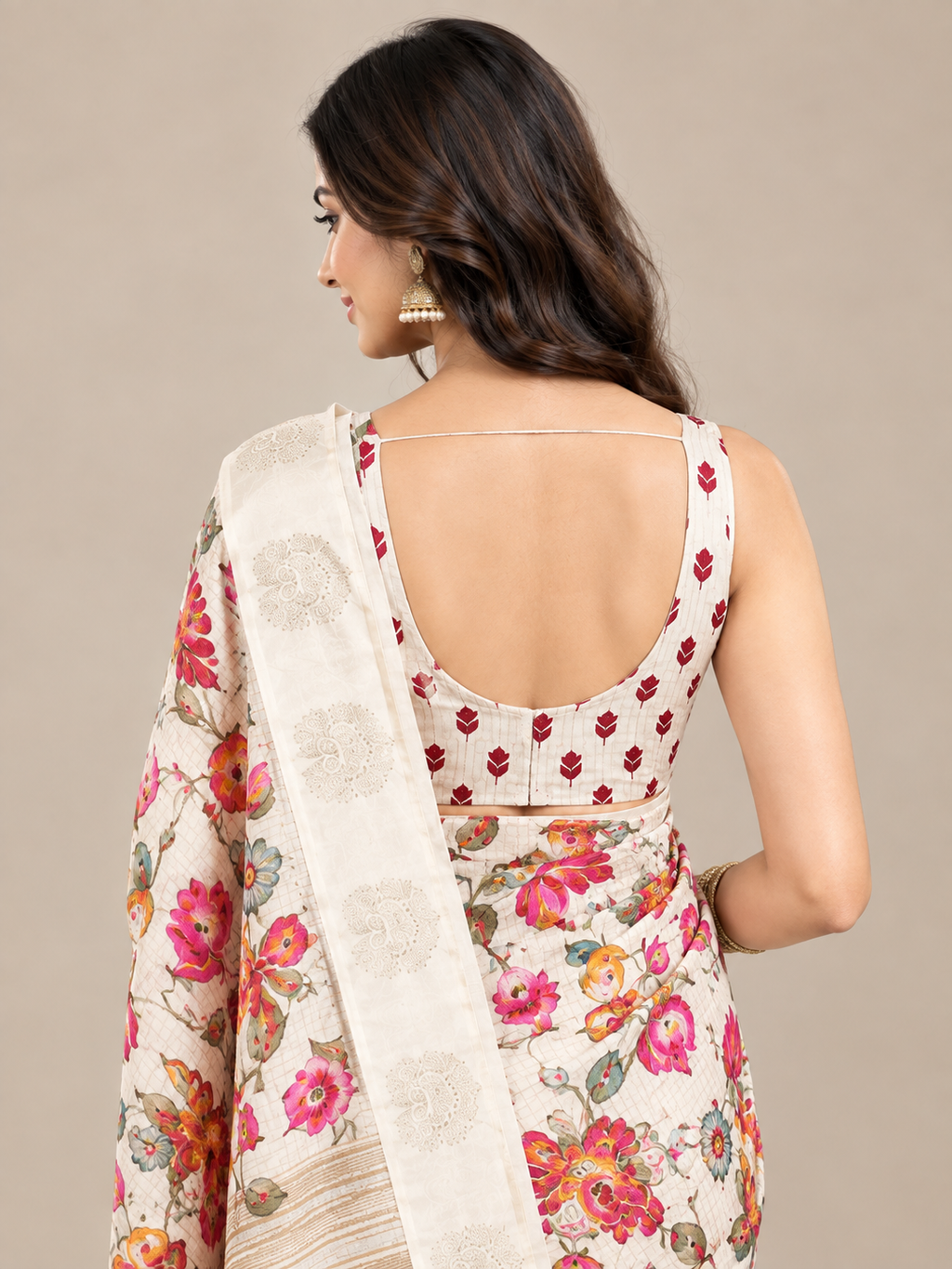Ivory Floral Dolla Silk Jacquard Saree with Butta Border