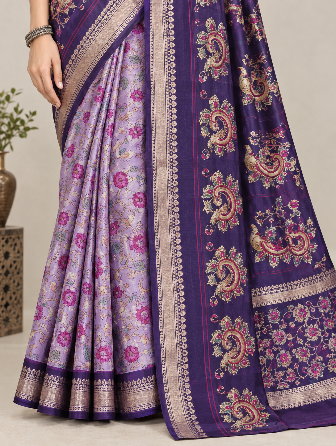 Purple & Lavender Floral Saree with Paisley Pallu
