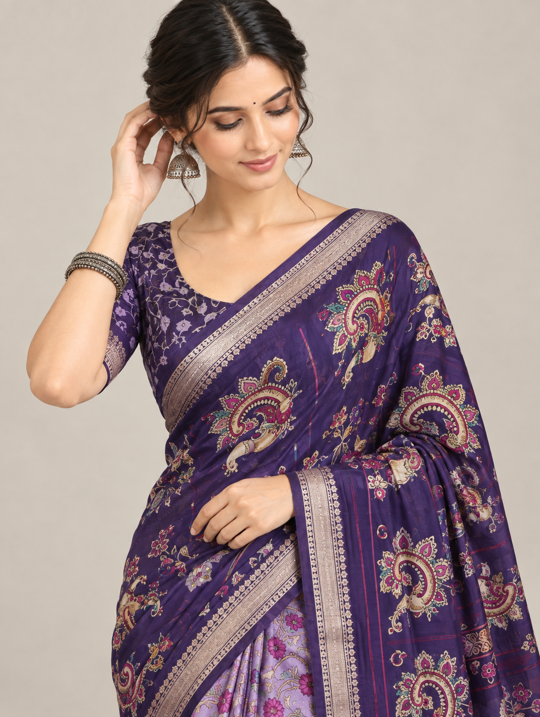 Purple & Lavender Floral Saree with Paisley Pallu