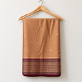 Brown & Gold Dharmavaram Pattu Saree with Maroon Border — body and border on a wooden hanger