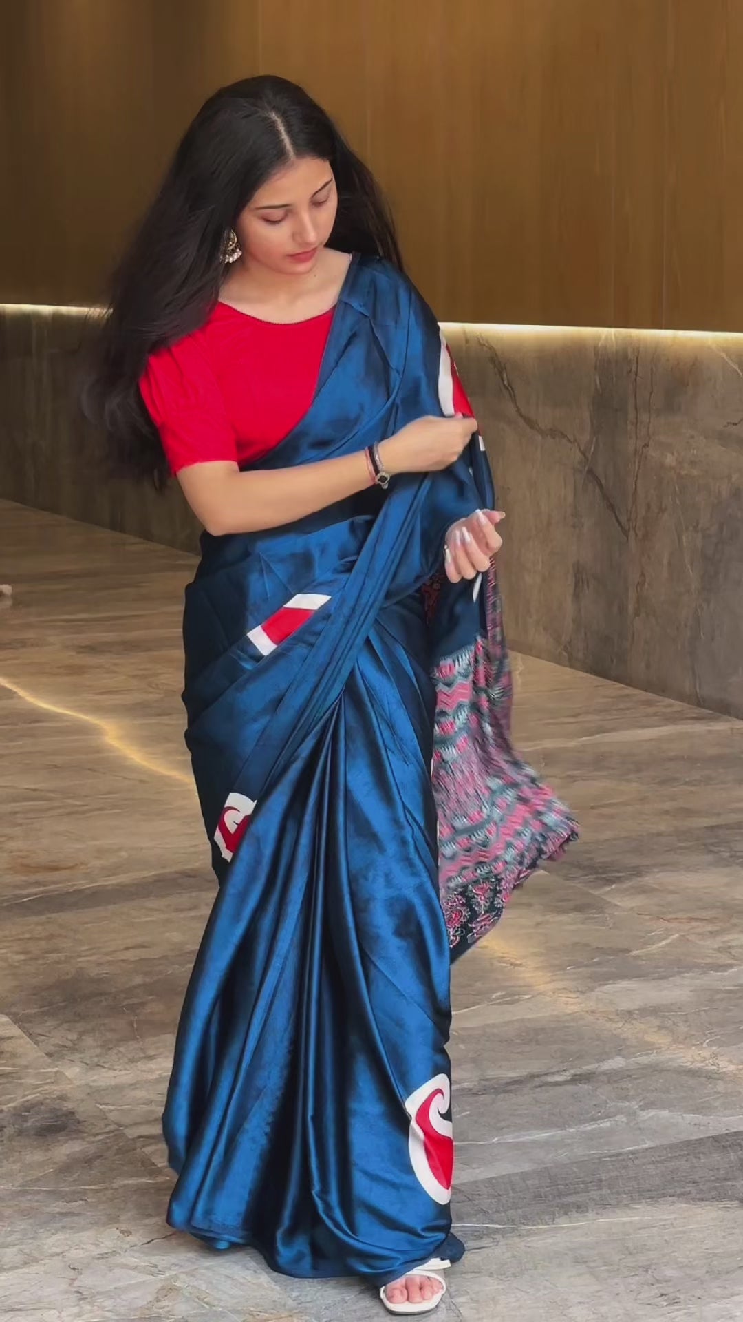 Semi Modal Silk Saree – Soft Black with Mango Motif & Ajrak Pallu